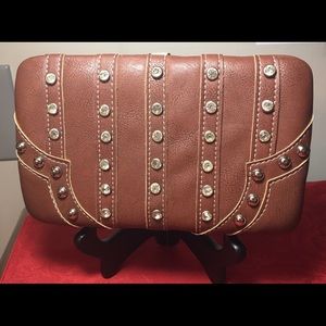 🆕 Leather Oversized Wallet Brown w/Bling